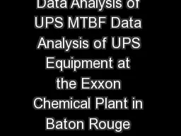 Mean Time Mean Time Between Failure Between Failure MTBF Data Analysis of UPS MTBF Data