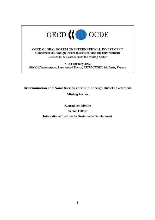 OECD GLOBAL FORUM ON INTERNATIONAL INVESTMENTConference on Foreign Dir