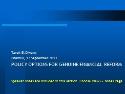 POLICY OPTIONS FOR GENUINE FINANCIAL