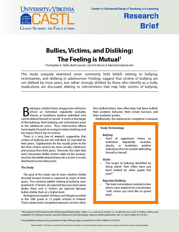 Bullies, Victims, and Disliking: