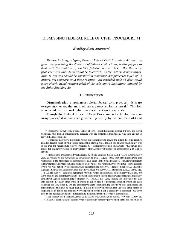 DISMISSING FEDERAL RULE OF CIVIL PROCEDURE 41 Bradley Scott ShannonDes