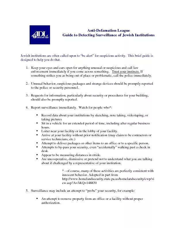 Guide to Detecting Surveillance of Jewish Institutions enforcement imm