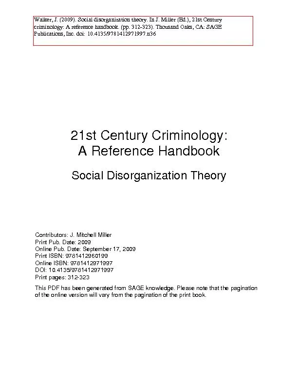 21st Century Criminology:A Reference HandbookSocial Disorganization Th
