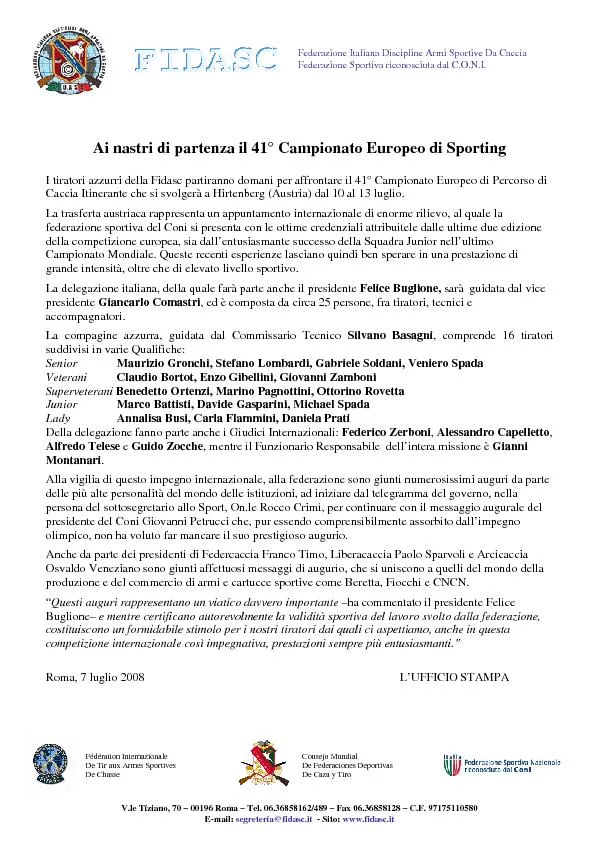 Federazione Italiana Discipline Armi Sportive Da Caccia Federazione Sp