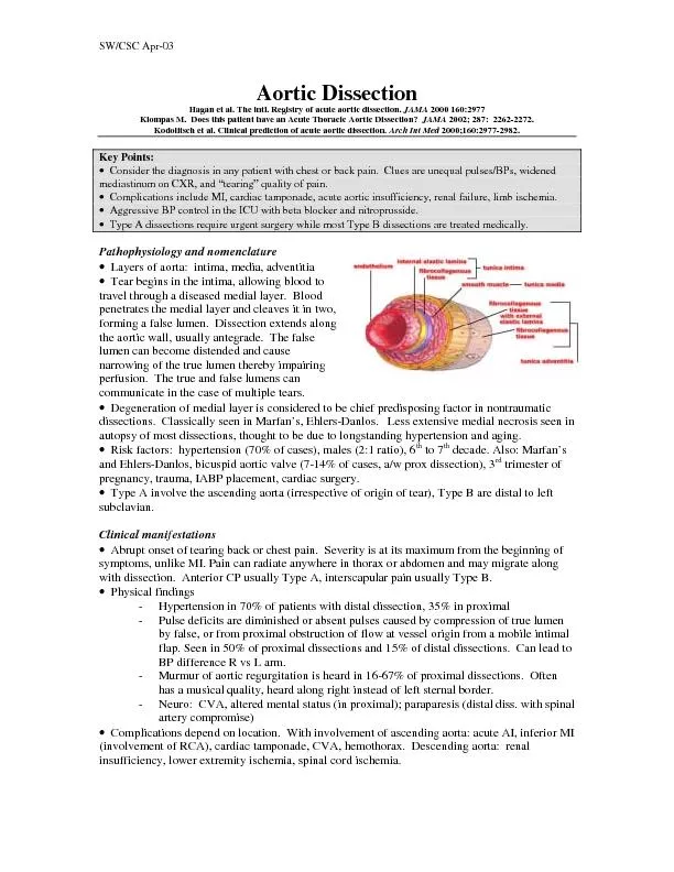 SW/CSC Apr-03 Hagan et al. The intl. Registry of acute aortic dissecti