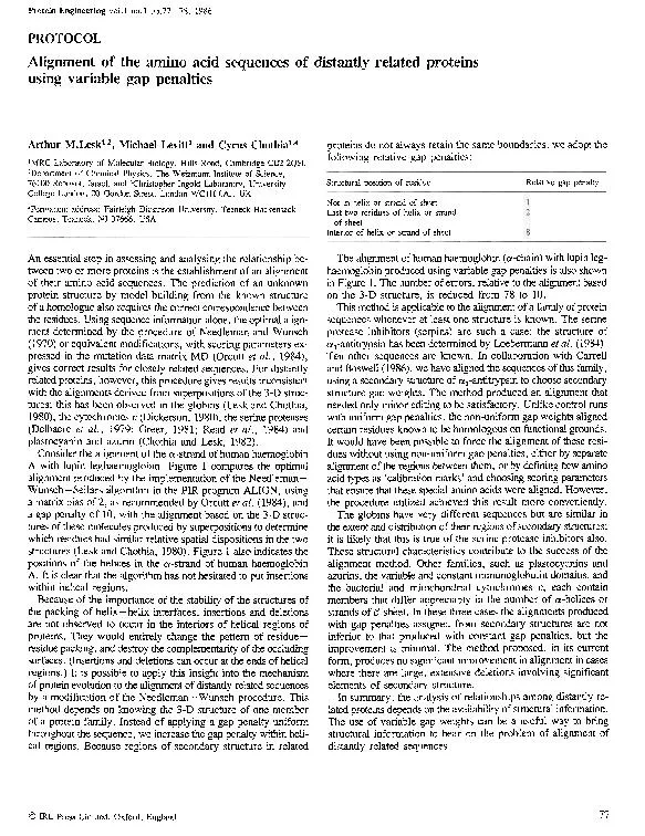 Protein Engineering vol. 1 no.1 pp.77-78, 1986
