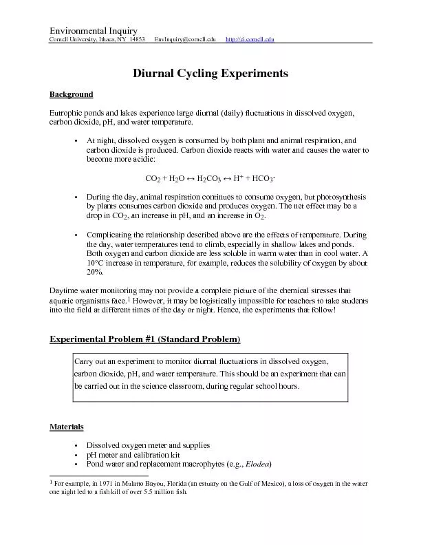 Diurnal Cycling Experiments