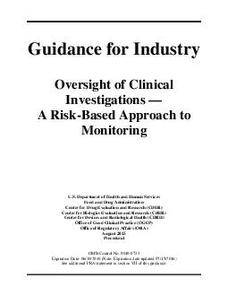 Guidance for Industry Oversight of Clinical Investigations A RiskBased Approach to Monitoring U