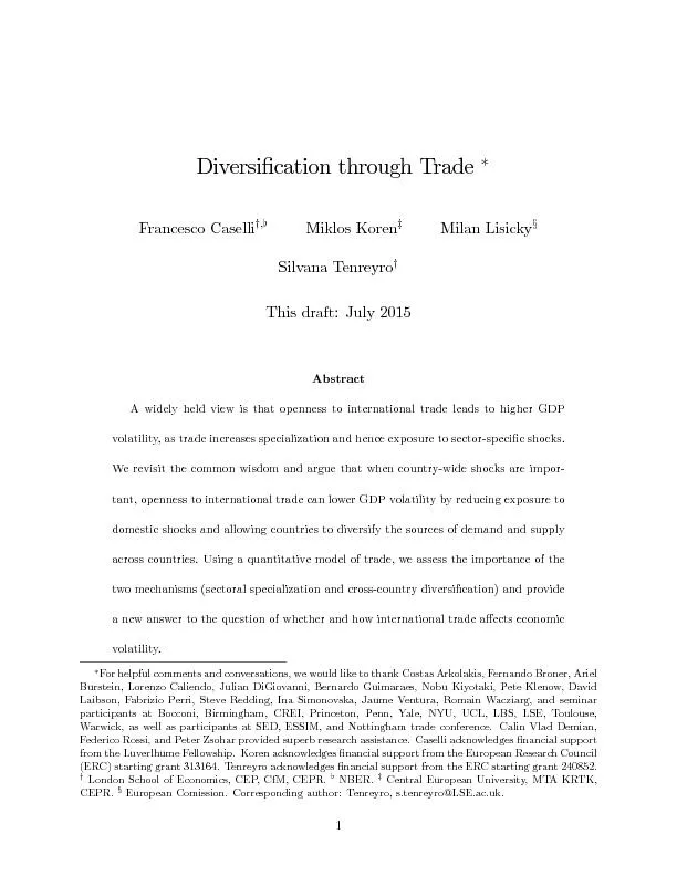 Diversi…cationthroughTradeFrancescoCaselliy;[MiklosKorenzMilanLi