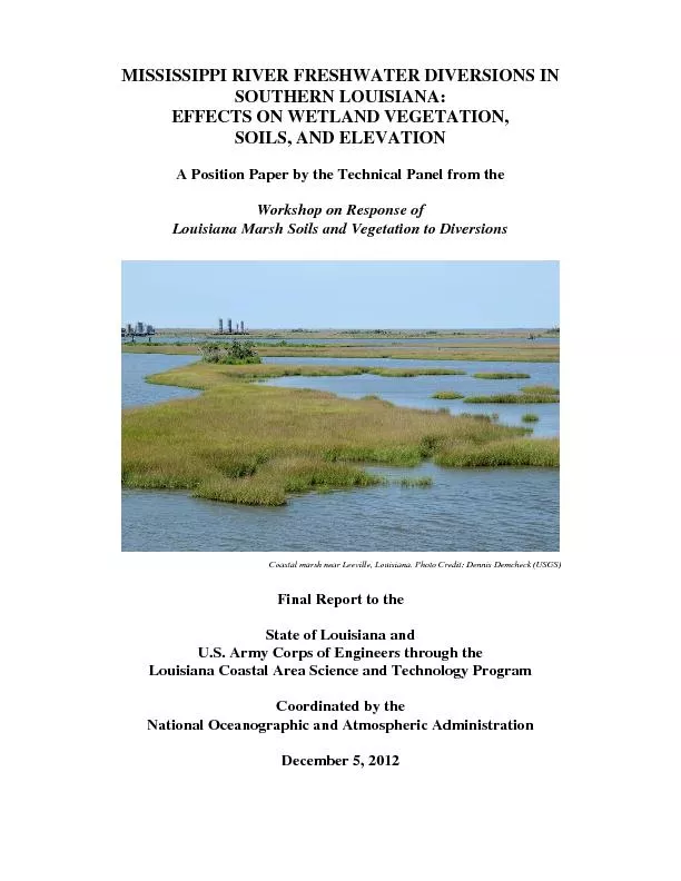 MISSISSIPPI RIVER FRESHWATER DIVERSIONS IN SOUTHERN LOUISIANAEFFECTS O
