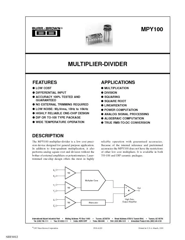 MULTIPLIER-DIVIDERAPPLICATIONS MULTIPLICATION DIVISION SQUARE ROOT LIN