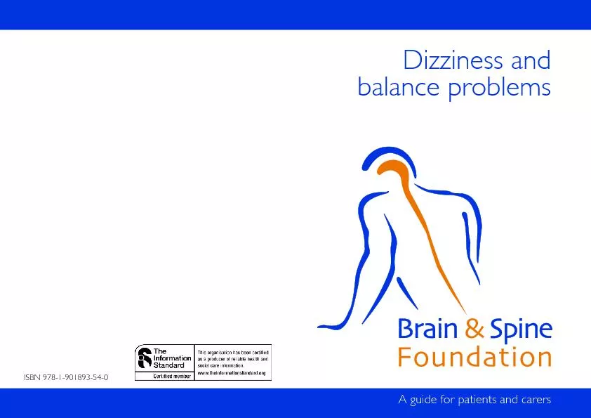 A guide for patients and carersDizziness andbalance problems ISBN 978-