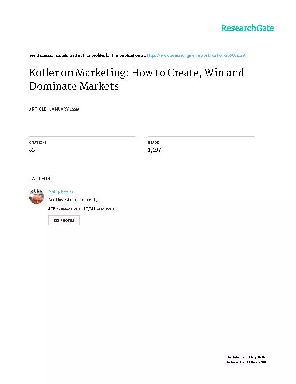The following is a highlighted summary of the book, Kotler on Marketin