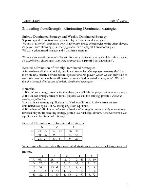 2. Leading fromStrength: Eliminating Dominated Strategies