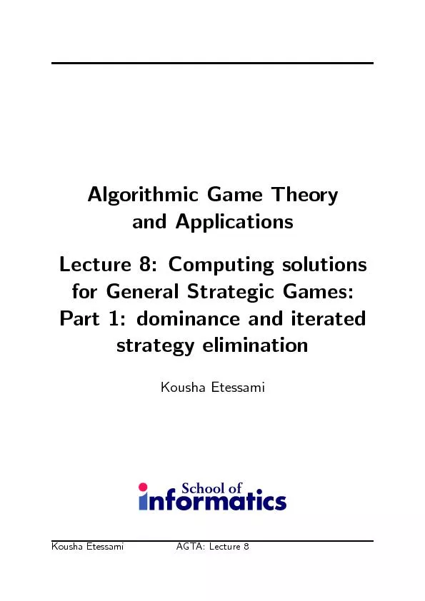 AlgorithmicGameTheoryandApplicationsLecture8:ComputingsolutionsforGene