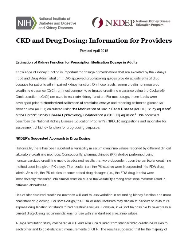 CKD and Drug Dosing: Information for Providers