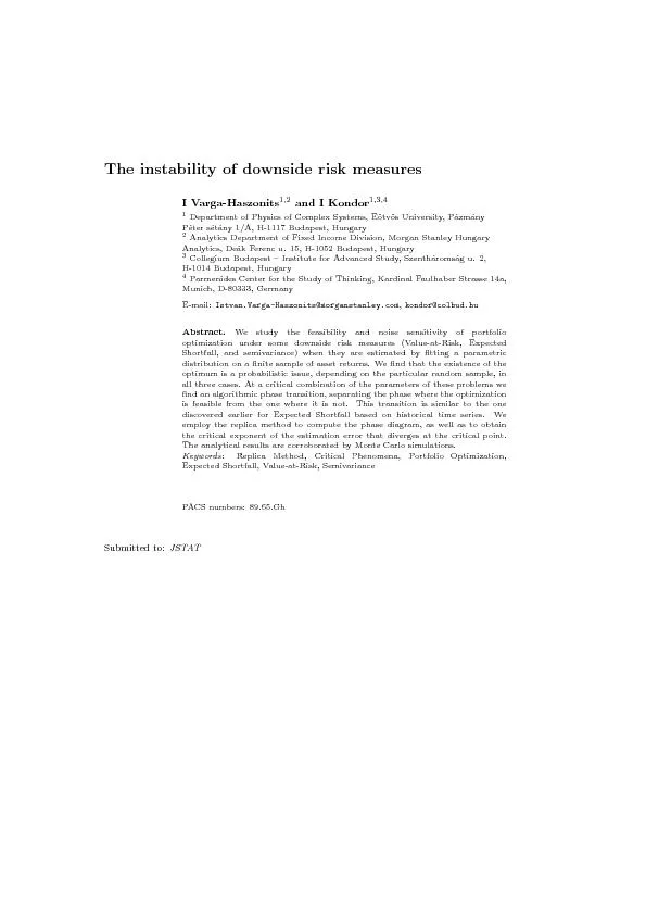 TheinstabilityofdownsideriskmeasuresIVarga-Haszonits1;2andIKondor1;3;4