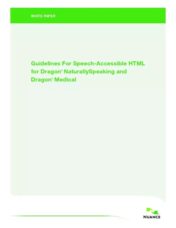 WHITE PAERGuidelines For Speech-ccessible HTML for Dragon NaturallySpe