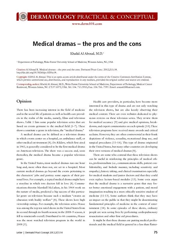 Medical dramas – the pros and the consKhalid Al Aboud, M.D. Depar