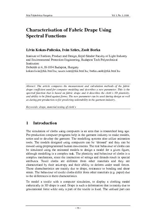 L. Kokas-Palicska et al. Characterisation of Fabric Drape Using Spectr