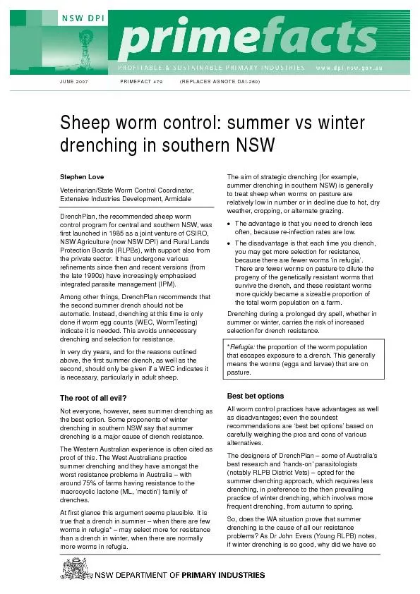 DrenchPlan, the recommended sheep worm control program for central and