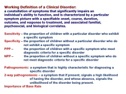 Working Definition of a Clinical Disorder: