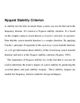 Nyquist Stability Criterion stability test for time invariant linear systems can also