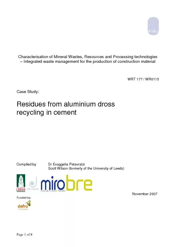 Characterisation of Mineral Wastes, Resources and Processing technolog