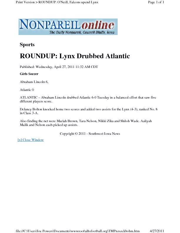 SportsROUNDUP: Lynx Drubbed AtlanticPublished: Wednesday, April 27, 20