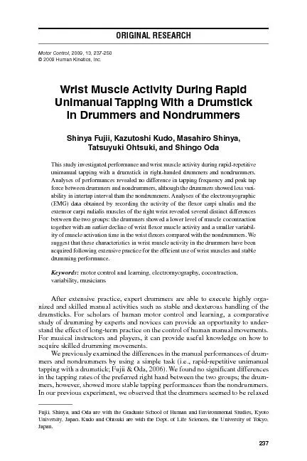 Wrist Muscle Activity During Rapid Unimanual Tapping With a Drumsticki