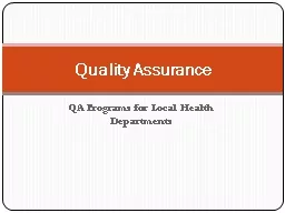 QA Programs for Local Health Departments