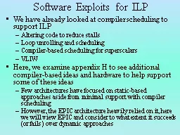 Software Exploits for ILP