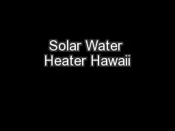 Solar Water Heater Hawaii