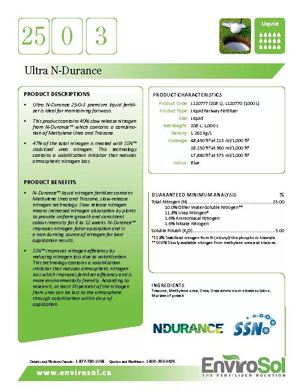 PRODUCT DESCRIPTIONSUltra N-Durance 25-0-3 premium liquid fer琀