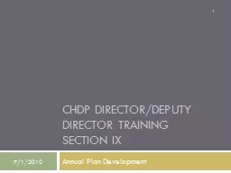 CHDP DIRECTOR/DEPUTY Director Training