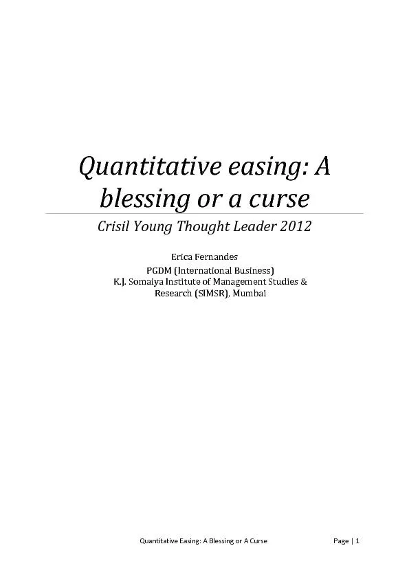 Quantitative Easing: A Blessing or A Curse