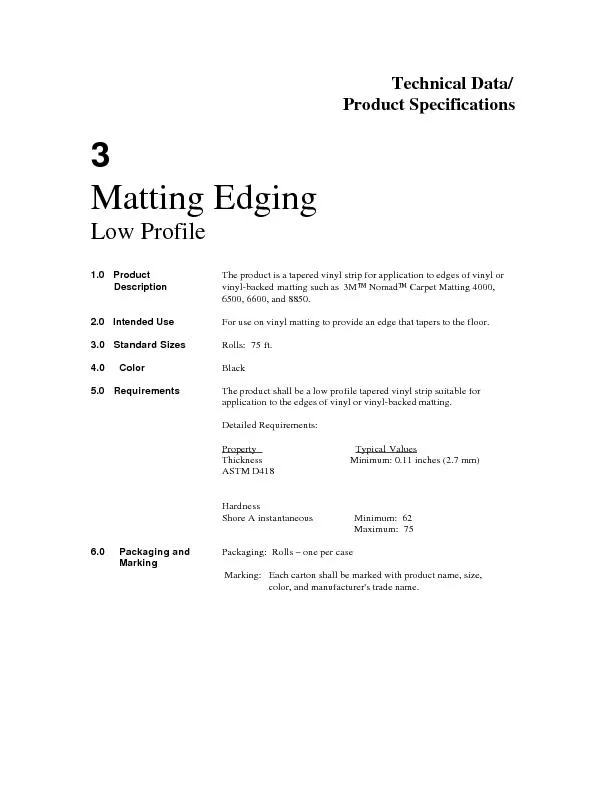 Technical Data/Product Specifications3Matting EdgingLow Profile1.0   P