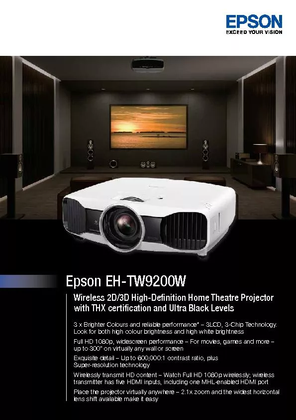 Wireless 2D/3D High-Denition Home Theatre Projector with THX certica
