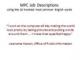 MPC Job Descriptions
