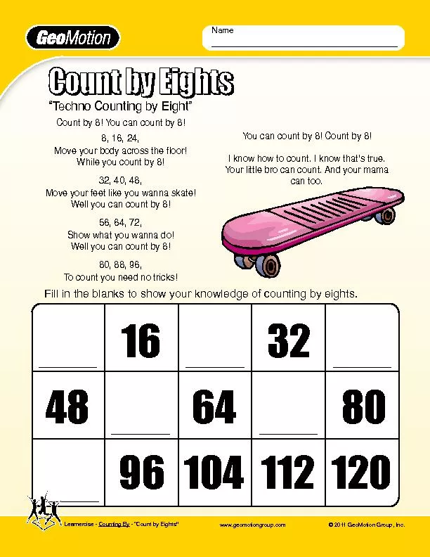 Fill in the blanks to show your knowledge of counting by eights.
...