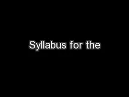 Syllabus for the