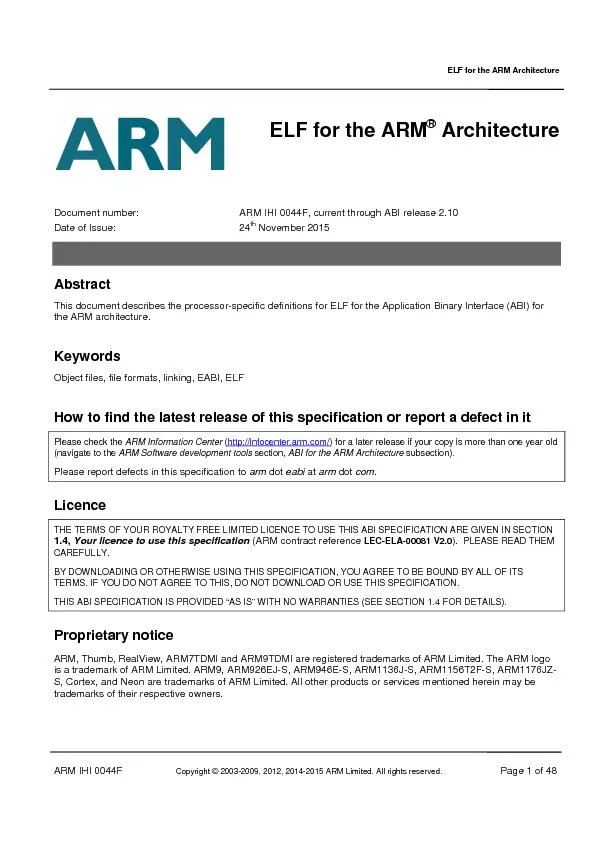 ELF for the ARM Architecture�� ARM IHI 0044Copyright 