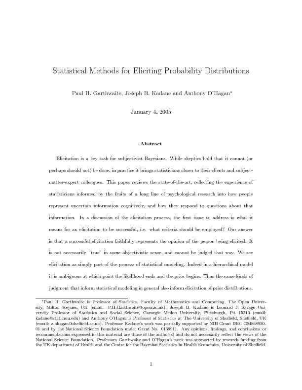 StatisticalMethodsforElicitingProbabilityDistributionsPaulH.Garthwaite