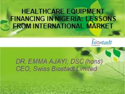 HEALTHCARE EQUIPMENT FINANCING IN NIGERIA: LESSONS FROM INT
