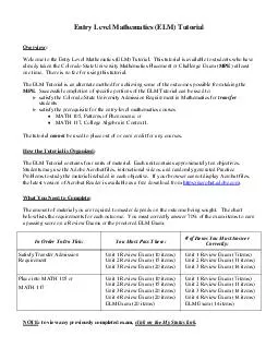 Entry Level Mathematics (ELM) Tutorial Overview