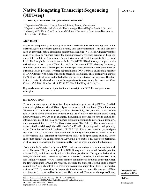 UNIT4.14NativeElongatingTranscriptSequencing(NET-seq)L.StirlingChurchm