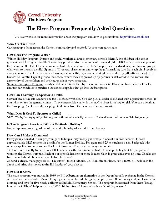 The Cornell University Elves Programhttp://elves.cornell.edu