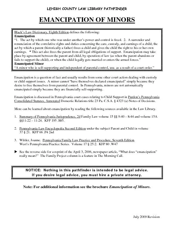 LEHIGH COUNTY LAW LIBRARY PATHFINDER��July 2009Revision