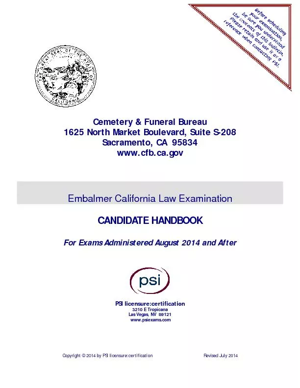 Sacramento, CA 95834 www.cfb.ca.gov CANDIDATE HANDBOOK For Exams Admin