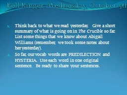Bell Ringer: Wednesday, October 5th
